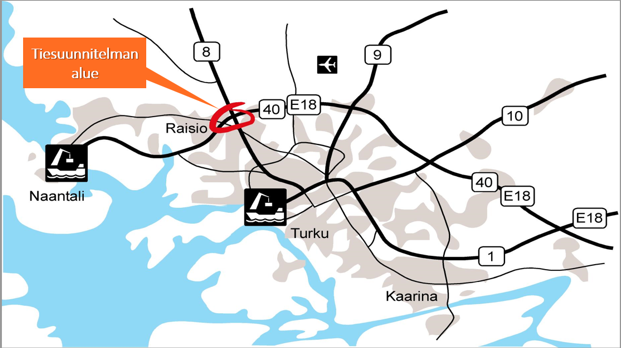 raisio kartta E18 Turun kehätie Raision keskustan kohdalla   ELY keskus raisio kartta