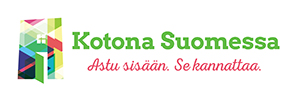 Kotona Suomessa -hankkeen logo, jossa on teksti "Astu sisään. Se kannattaa."