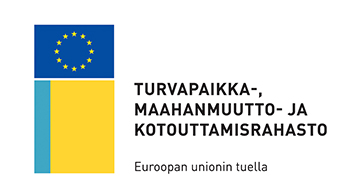 Euroopan unionin lippu ja turvapaikka-, maahanmuutto ja kotoututtamisrahaston logo. Teksti Euroopan unionin tuella.