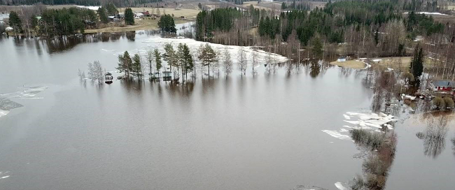 Tulvakuva Kiuruvedeltä, kevät 2018.