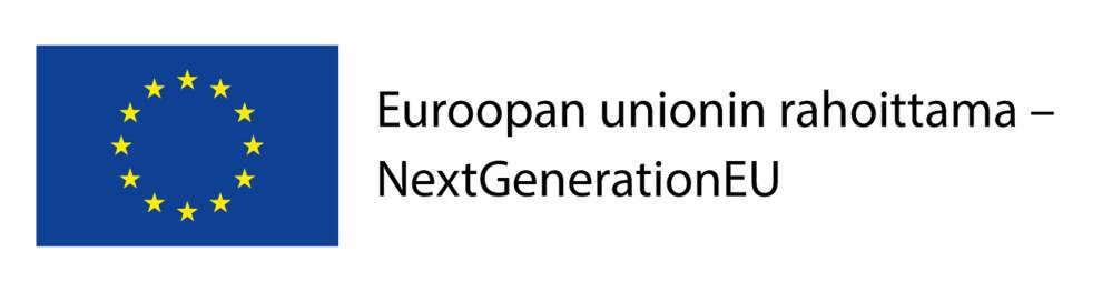 EU:n lippu + teksti: "Euroopan unionin rahoittama - NextGenerationEU"