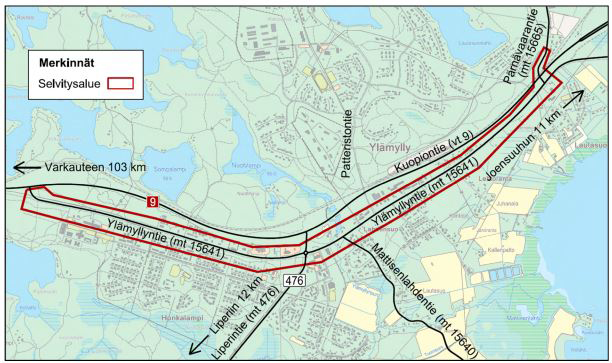 kartta ylämylly Maantien 15641 parantaminen Ylämyllyn kohdalla, Liperi   ELY keskus kartta ylämylly
