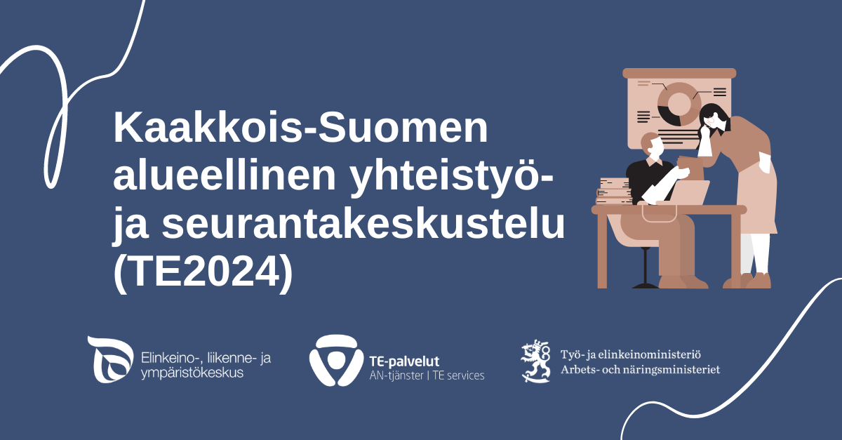 Kuvituskuva missä lukee tapatuman nimi "Kaakkois-Suomen alueellinen seuranta- ja yhteistyökeskustelu (TE2024) ja toimijoiden logot. 